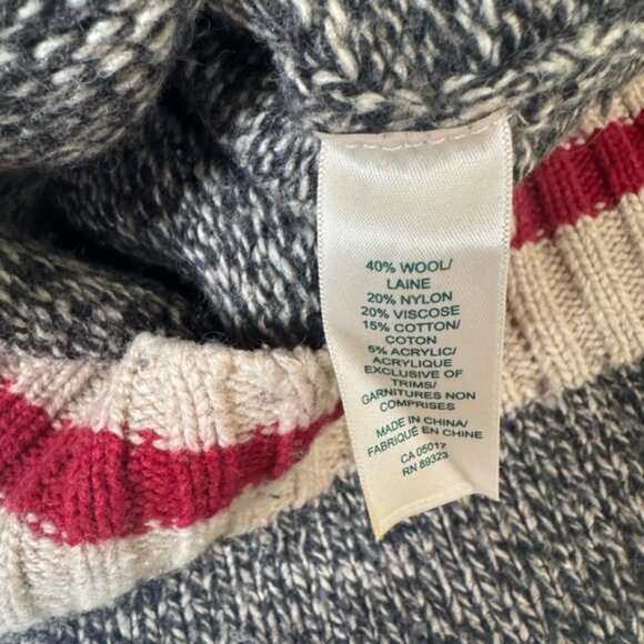 Roots Canada Cotton Cabin V Neck Knit Sweater Cozy Chucky Neutral Gray Red Tan S - Picture 11 of 15